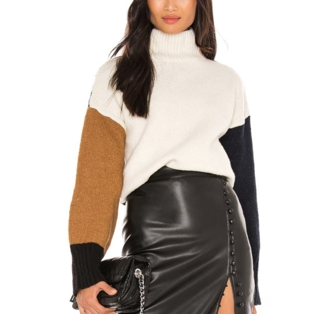 FRAME Color Blocked Sweater Turtleneck Pullover Wool Silk Cashmere